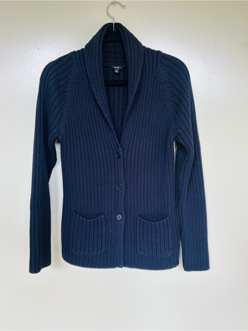 Talbots Navy Ribbed Shawl Collar Cardigan